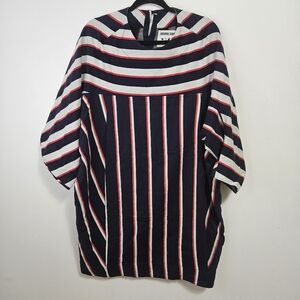 Henrik Vibskov Cotton Striped Dress Sz M Navy Blue Red Avant-garde Lagenlook